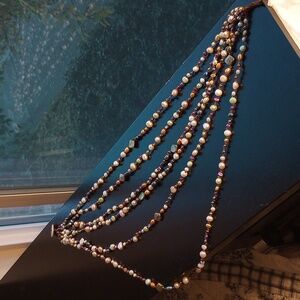 BASRA - STYLE PEARL NECKLACE; MULTI-COLOR PEARLS; SIX-STRANDS; SILK THREADED...